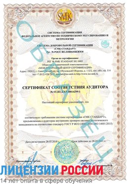 Образец сертификата соответствия аудитора №ST.RU.EXP.00014299-1 Абакан Сертификат ISO 14001